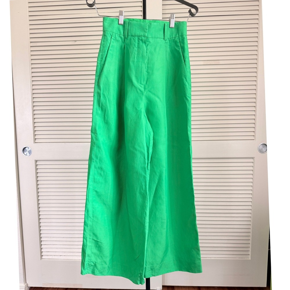 COS Kelly Green Lyocell Linen Wide Leg Trousers High Waisted Pants